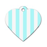 Vertical Stripes - White and Celeste Cyan Dog Tag Heart (Two Sides)