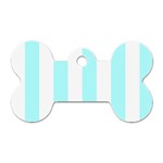 Vertical Stripes - White and Celeste Cyan Dog Tag Bone (One Side)