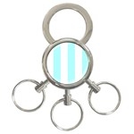 Vertical Stripes - White and Celeste Cyan 3-Ring Key Chain