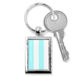 Vertical Stripes - White and Celeste Cyan Key Chain (Rectangle)