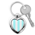 Vertical Stripes - White and Celeste Cyan Key Chain (Heart)
