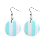 Vertical Stripes - White and Celeste Cyan 1  Button Earrings
