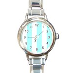 Vertical Stripes - White and Celeste Cyan Round Italian Charm Watch