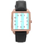 Vertical Stripes - White and Celeste Cyan Rose Gold Leather Watch