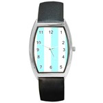 Vertical Stripes - White and Celeste Cyan Barrel Style Metal Watch