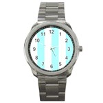 Vertical Stripes - White and Celeste Cyan Sport Metal Watch