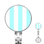 Vertical Stripes - White and Celeste Cyan Stainless Steel Nurses Watch
