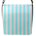 Vertical Stripes - White and Celeste Cyan Flap Closure Messenger Bag (S)