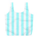 Vertical Stripes - White and Celeste Cyan Full Print Recycle Bag (L)