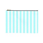 Vertical Stripes - White and Celeste Cyan Cosmetic Bag (L)