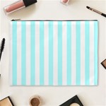Vertical Stripes - White and Celeste Cyan Cosmetic Bag (XL)