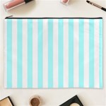 Vertical Stripes - White and Celeste Cyan Cosmetic Bag (XXXL)