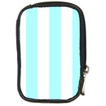 Vertical Stripes - White and Celeste Cyan Compact Camera Leather Case