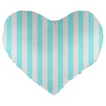 Vertical Stripes - White and Celeste Cyan Large 19  Premium Flano Heart Shape Cushion