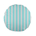 Vertical Stripes - White and Celeste Cyan Standard 15  Premium Round Cushion