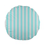 Vertical Stripes - White and Celeste Cyan Standard 15  Premium Flano Round Cushion