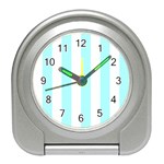 Vertical Stripes - White and Celeste Cyan Desk Alarm Clock
