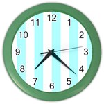Vertical Stripes - White and Celeste Cyan Color Wall Clock
