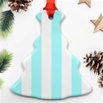 Vertical Stripes - White and Celeste Cyan Ornament (Christmas Tree)