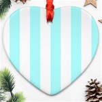 Vertical Stripes - White and Celeste Cyan Heart Ornament (Two Sides)
