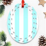 Vertical Stripes - White and Celeste Cyan Oval Filigree Ornament (Two Sides)