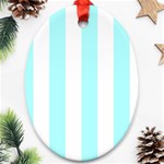 Vertical Stripes - White and Celeste Cyan Ornament (Oval)