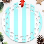Vertical Stripes - White and Celeste Cyan Ornament (Round Filigree)