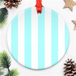Vertical Stripes - White and Celeste Cyan Round Ornament (Two Sides)