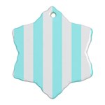 Vertical Stripes - White and Celeste Cyan Snowflake Ornament (Two Sides)