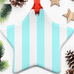 Vertical Stripes - White and Celeste Cyan Star Ornament (Two Sides)