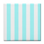Vertical Stripes - White and Celeste Cyan Tile Coaster
