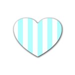 Vertical Stripes - White and Celeste Cyan Rubber Coaster (Heart)
