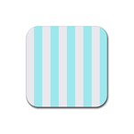 Vertical Stripes - White and Celeste Cyan Rubber Coaster (Square)