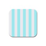 Vertical Stripes - White and Celeste Cyan Rubber Square Coaster (4 pack)