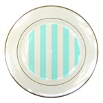 Vertical Stripes - White and Celeste Cyan Porcelain Plate