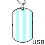 Vertical Stripes - White and Celeste Cyan Dog Tag USB Flash (One Side)