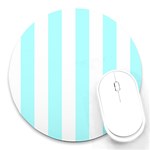 Vertical Stripes - White and Celeste Cyan Round Mousepad