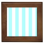 Vertical Stripes - White and Celeste Cyan Framed Tile