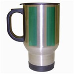 Vertical Stripes - White and Celeste Cyan Travel Mug (Silver Gray)