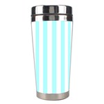 Vertical Stripes - White and Celeste Cyan Stainless Steel Travel Tumbler
