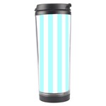 Vertical Stripes - White and Celeste Cyan Travel Tumbler