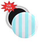 Vertical Stripes - White and Celeste Cyan 2.25  Magnet (100 pack)