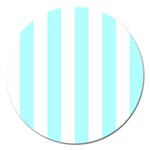 Vertical Stripes - White and Celeste Cyan Magnet 5  (Round)
