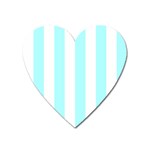 Vertical Stripes - White and Celeste Cyan Magnet (Heart)