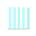 Vertical Stripes - White and Celeste Cyan Magnet (Square)