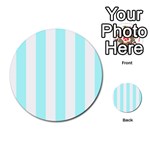 Vertical Stripes - White and Celeste Cyan Multi-purpose Cards (Round)