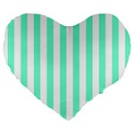 Vertical Stripes - White and Aquamarine Large 19  Premium Heart Shape Cushion