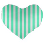 Vertical Stripes - White and Aquamarine Large 19  Premium Flano Heart Shape Cushion