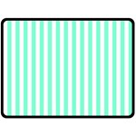 Vertical Stripes - White and Aquamarine Fleece Blanket (Large) (One Side)