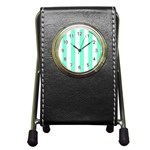 Vertical Stripes - White and Aquamarine Pen Holder Desk Clock